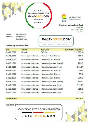 Iraq Kurdistan International Bank proof of address statement template in Excel and PDF format Iraq Kurdistan International Bank proof of address statement template in Excel and PDF format