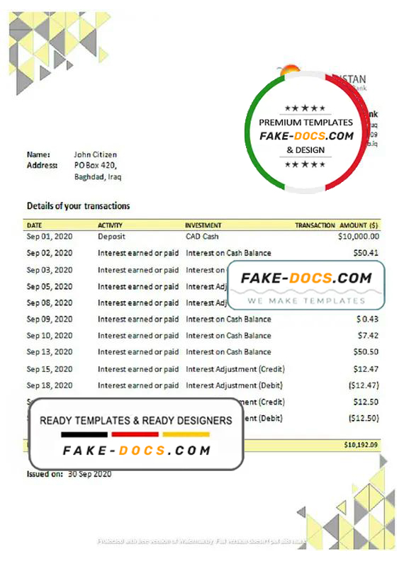 Iraq Kurdistan International Bank proof of address statement template in Word and PDF format Iraq Kurdistan International Bank proof of address statement template in Word and PDF format