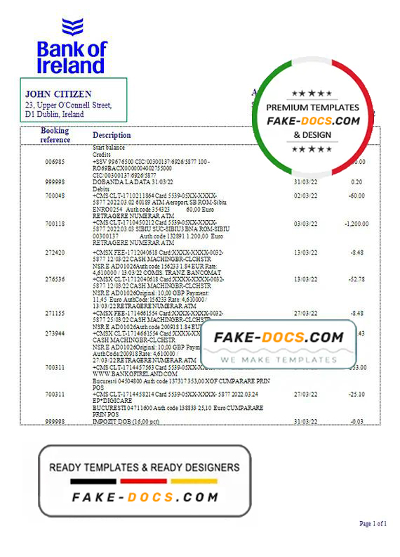 Ireland Bank of Ireland Bank statement template in Word and PDF format Ireland Bank of Ireland Bank statement template in Word and PDF format