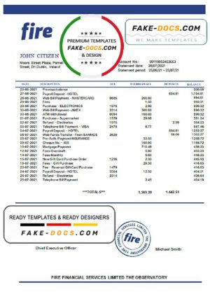 Ireland Fire Financial Services Limited account statement template in Excel and PDF format Ireland Fire Financial Services Limited account statement template in Excel and PDF format