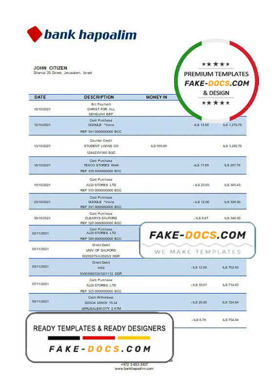 Israel Hapoalim proof of address bank statement template in Word and PDF format Israel Hapoalim proof of address bank statement template in Word and PDF format