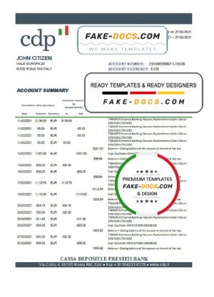 Italy Cassa Depositi e Prestiti bank statement easy to fill template in .xls and .pdf file format Italy Cassa Depositi e Prestiti bank statement easy to fill template in .xls and .pdf file format