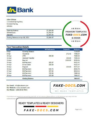 Jamaica National Bank statement easy to fill template in .xls and .pdf file format Jamaica National Bank statement easy to fill template in .xls and .pdf file format