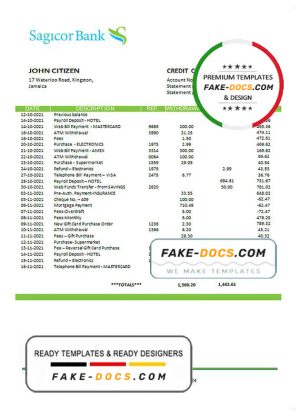 Jamaica Sagicor Bank statement template, Word and PDF format (.doc and .pdf) Jamaica Sagicor Bank statement template, Word and PDF format (.doc and .pdf)