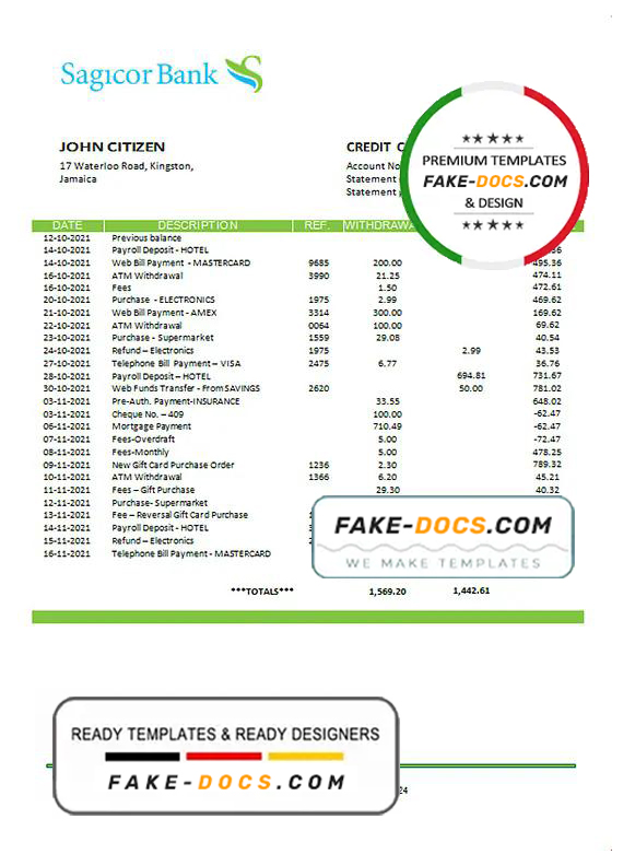 Jamaica Sagicor Bank statement template, Word and PDF format (.doc and .pdf) Jamaica Sagicor Bank statement template, Word and PDF format (.doc and .pdf)