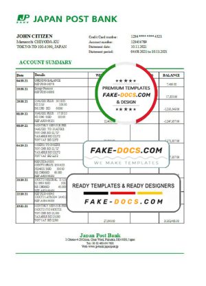 Japan Post bank statement easy to fill template in Excel and PDF format Japan Post bank statement easy to fill template in Excel and PDF format