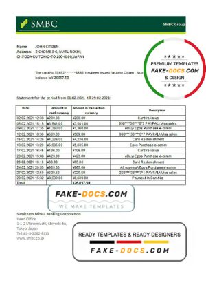 Japan Sumitomo Mitsui Banking Corporation (SMBC) bank statement easy to fill template in .xls and .pdf file format Japan Sumitomo Mitsui Banking Corporation (SMBC) bank statement easy to fill template in .xls and .pdf file format