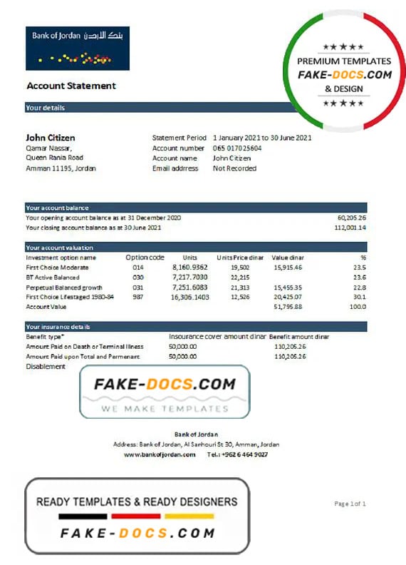 Jordan Bank of Jordan bank statement easy to fill template in .xls and .pdf file format Jordan Bank of Jordan bank statement easy to fill template in .xls and .pdf file format