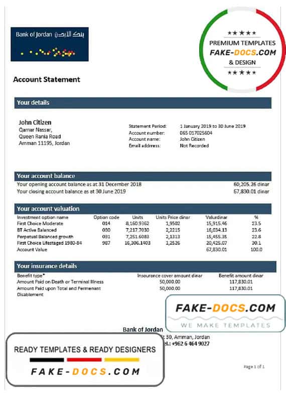 Jordan Bank of Jordan proof of address bank statement template in Word and PDF format Jordan Bank of Jordan proof of address bank statement template in Word and PDF format