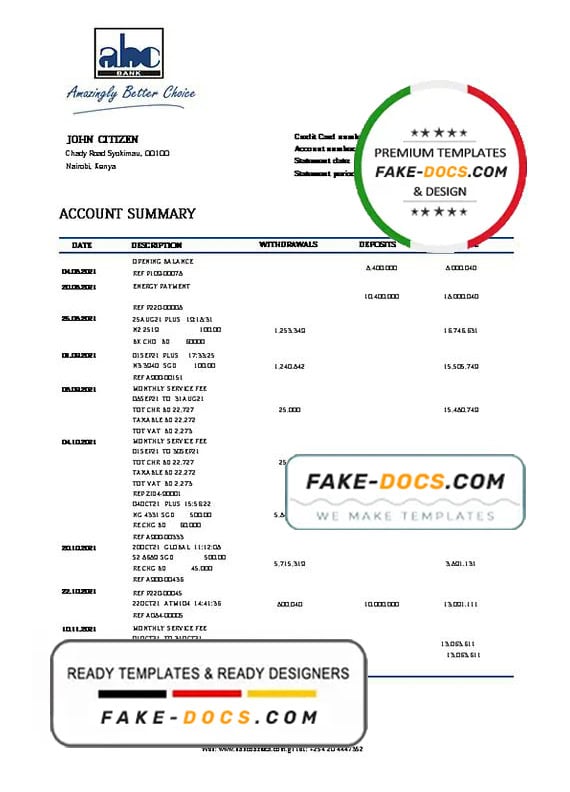 Kenya ABC Bank proof of address statement template in Word and PDF format, .doc and .pdf format Kenya ABC Bank proof of address statement template in Word and PDF format, .doc and .pdf format