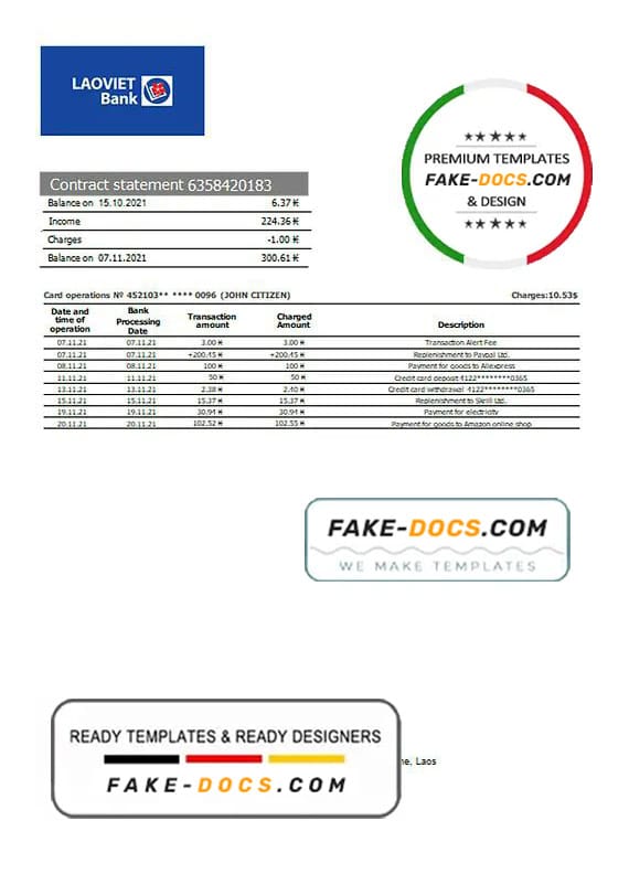 Laos Lao Viet bank statement template, Word and PDF format (.doc and .pdf) Laos Lao Viet bank statement template, Word and PDF format (.doc and .pdf)