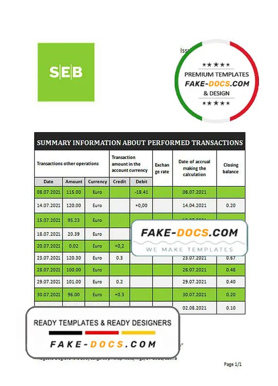 Latvia SEB bank statement template, Word and PDF format (.doc and .pdf) Latvia SEB bank statement template, Word and PDF format (.doc and .pdf)