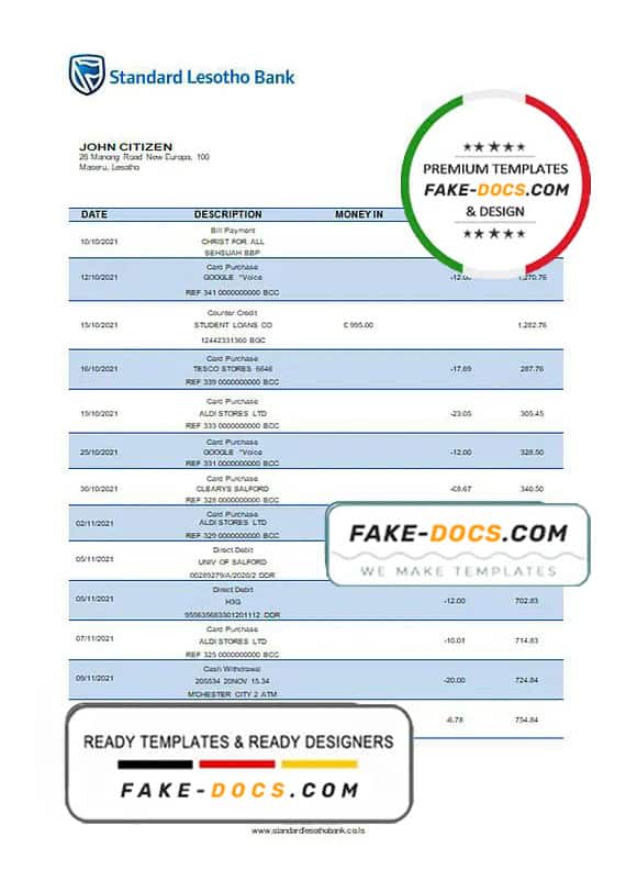 Lesotho Standard Lesotho Bank statement template in Word and PDF format Lesotho Standard Lesotho Bank statement template in Word and PDF format