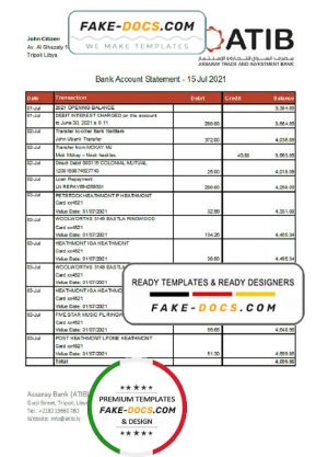 Libya Assaray Bank (ATIB) statement easy to fill template in Excel and PDF format Libya Assaray Bank (ATIB) statement easy to fill template in Excel and PDF format