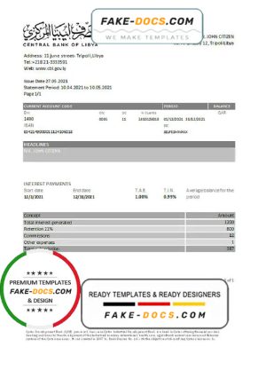 Libya Central Bank of Libya proof of address bank statement template in Excel and PDF format (.xls and .pdf) Libya Central Bank of Libya proof of address bank statement template in Excel and PDF format (.xls and .pdf)