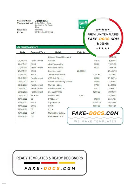 Libya Sahara Bank statement template in Word and PDF format Libya Sahara Bank statement template in Word and PDF format