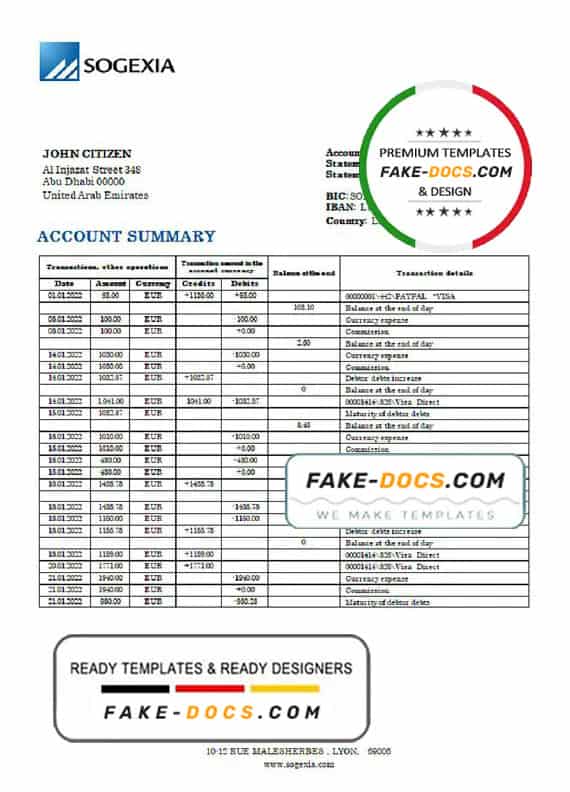 Luxembourg Sogexia Bank statement template in Word and PDF format Luxembourg Sogexia Bank statement template in Word and PDF format
