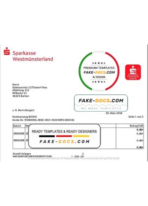 Germany Sparkasse Westmunsterland proof of address bank statement template in Word and PDF format