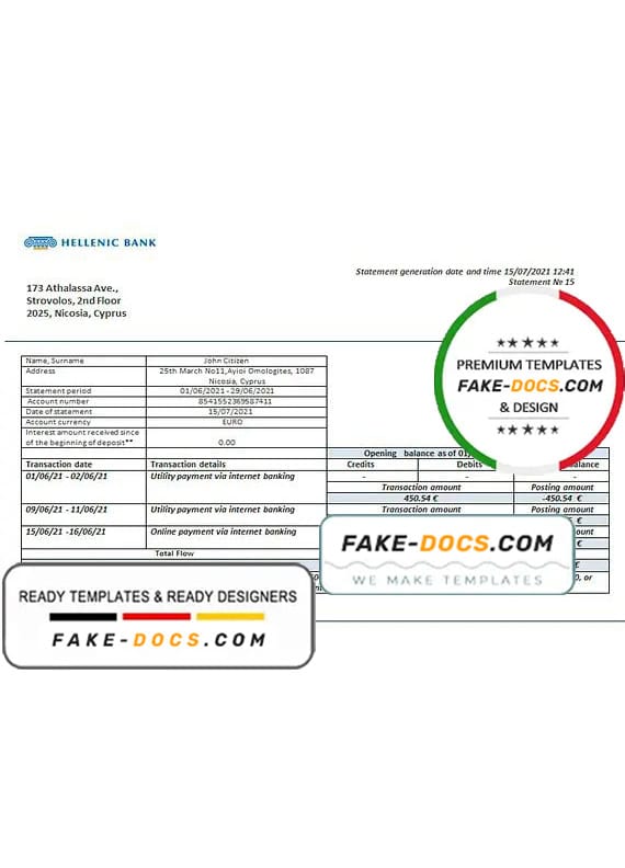 Cyprus Hellenic bank statement template in Word and PDF format Cyprus Hellenic bank statement template in Word and PDF format