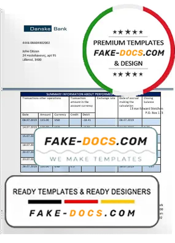 Denmark Danskebank proof of address bank statement template in Word and PDF format (.doc and .pdf) Denmark Danskebank proof of address bank statement template in Word and PDF format (.doc and .pdf)