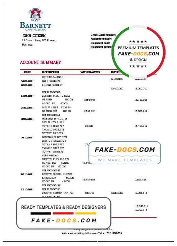 Dominica Barnett Capital bank statement template in Word and PDF format Dominica Barnett Capital bank statement template in Word and PDF format