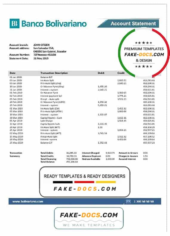 Ecuador Banco Bolivariano proof of address bank statement template in Word and PDF format Ecuador Banco Bolivariano proof of address bank statement template in Word and PDF format