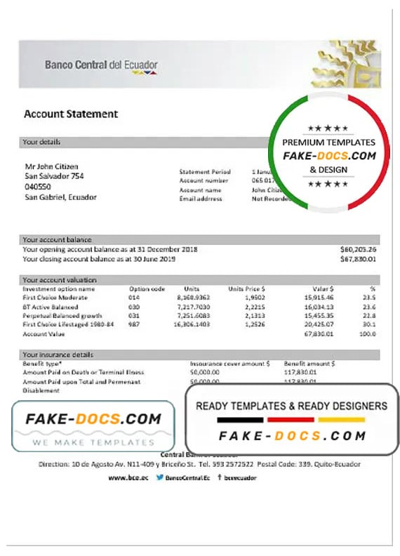 Ecuador Central Bank of Ecuador proof of address bank statement template in Word and PDF format Ecuador Central Bank of Ecuador proof of address bank statement template in Word and PDF format