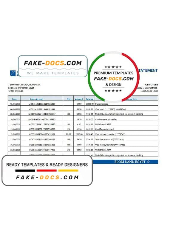 Egypt Blom Bank of Egypt bank statement easy to fill template in Excel and PDF format Egypt Blom Bank of Egypt bank statement easy to fill template in Excel and PDF format