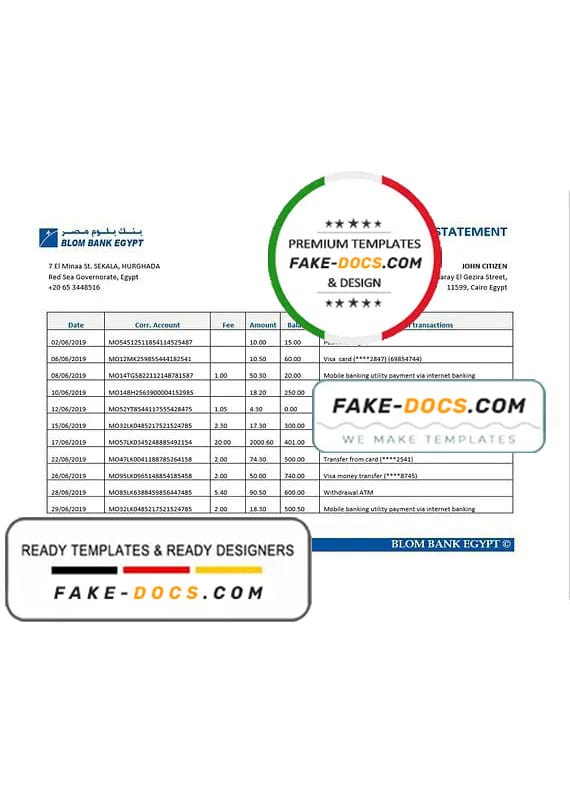 Egypt Blom Bank of Egypt proof of address statement template in Word and PDF format (.doc and .pdf) Egypt Blom Bank of Egypt proof of address statement template in Word and PDF format (.doc and .pdf)