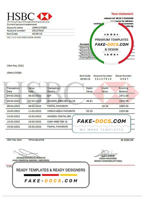 Egypt HSBC bank statement template in Word and PDF format Egypt HSBC bank statement template in Word and PDF format