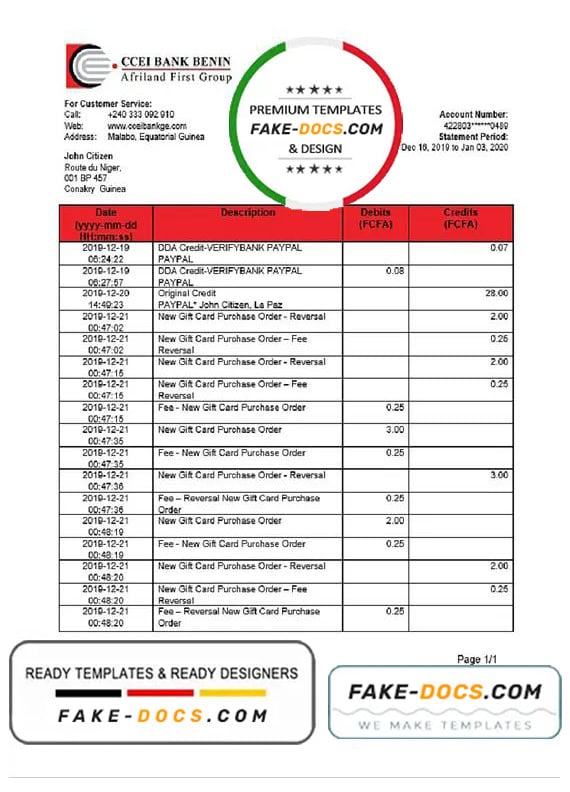 Equatorial Guinea CCEI Bank proof of address statement template in Word and PDF format Equatorial Guinea CCEI Bank proof of address statement template in Word and PDF format