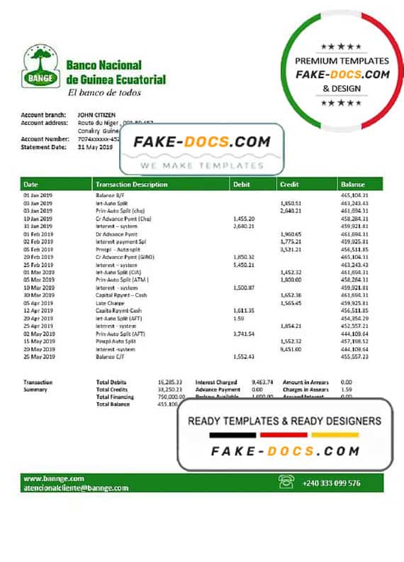 Equatorial Guinea The National Bank of Equatorial Guinea bank statement template in Word and PDF format Equatorial Guinea The National Bank of Equatorial Guinea bank statement template in Word and PDF format