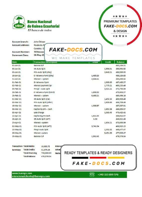 Equatorial Guinea The National Bank statement easy to fill template in Excel and PDF format Equatorial Guinea The National Bank statement easy to fill template in Excel and PDF format