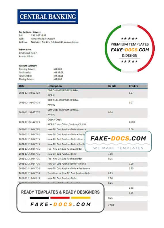 Eritrea Central bank statement template in Word and PDF format Eritrea Central bank statement template in Word and PDF format