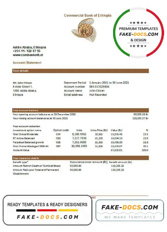 Ethiopia Commercial Bank statement easy to fill template in Excel and PDF format Ethiopia Commercial Bank statement easy to fill template in Excel and PDF format