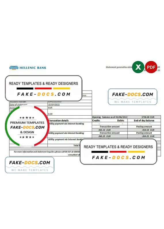 Cyprus Hellenic bank statement Excel and PDF template Cyprus Hellenic bank statement Excel and PDF template
