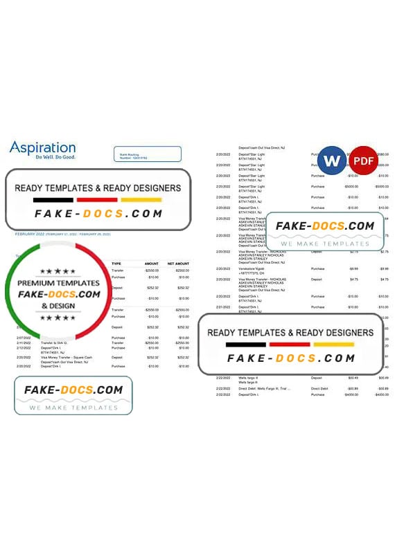 Egypt Aspiration bank statement, Word and PDF template, 4 pages Egypt Aspiration bank statement, Word and PDF template, 4 pages