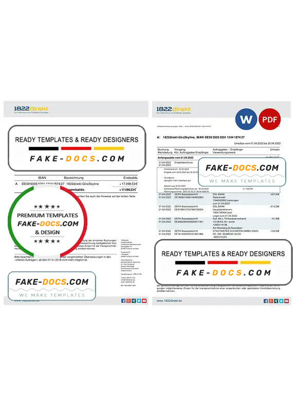 Germany 1822direkt bank statement, Word and PDF template, 6 pages Germany 1822direkt bank statement, Word and PDF template, 6 pages