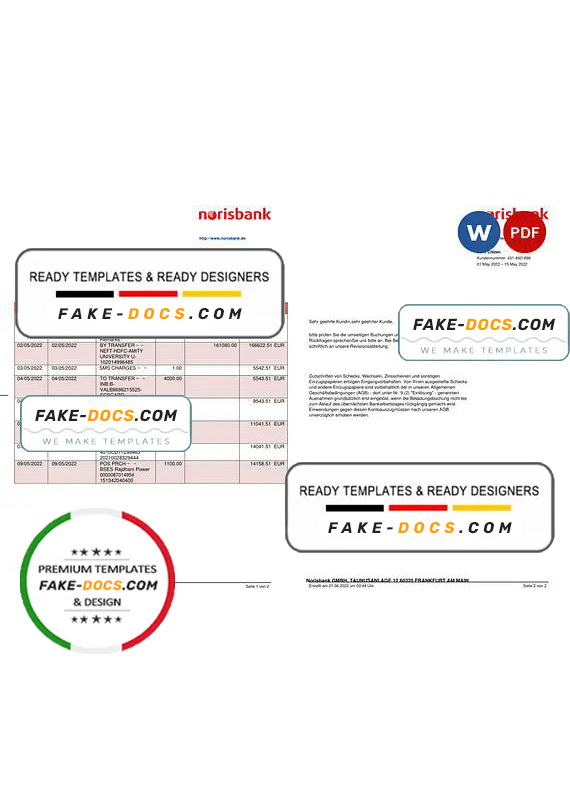 Germany Norisbank bank statement, Word and PDF template, 2 pages Germany Norisbank bank statement, Word and PDF template, 2 pages
