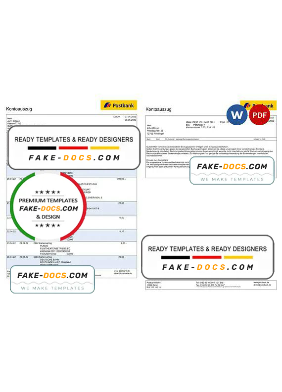 Germany Postbank bank statement, Word and PDF template, 2 pages Germany Postbank bank statement, Word and PDF template, 2 pages