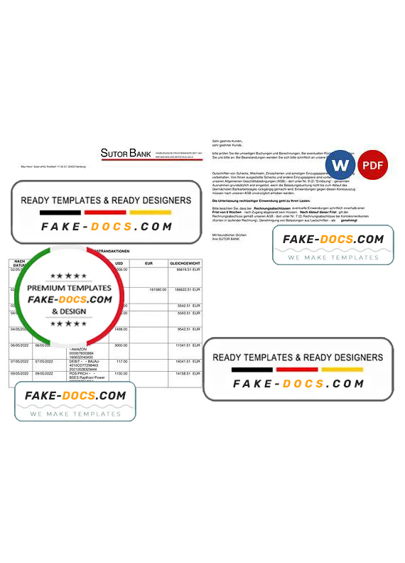 Germany Sutor bank statement, Word and PDF template, 2 pages Germany Sutor bank statement, Word and PDF template, 2 pages