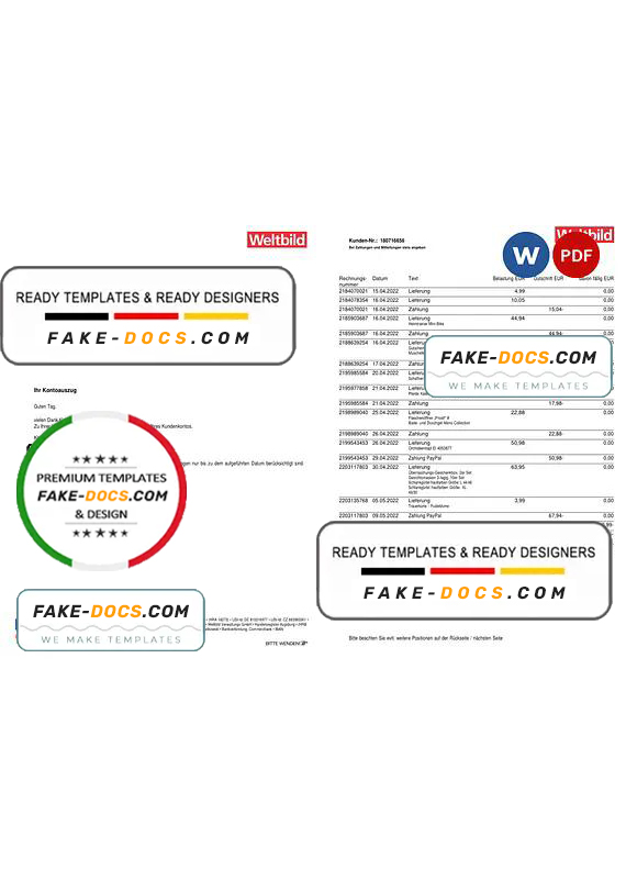 Germany Weltbild bank statement, Word and PDF template, 2 pages Germany Weltbild bank statement, Word and PDF template, 2 pages