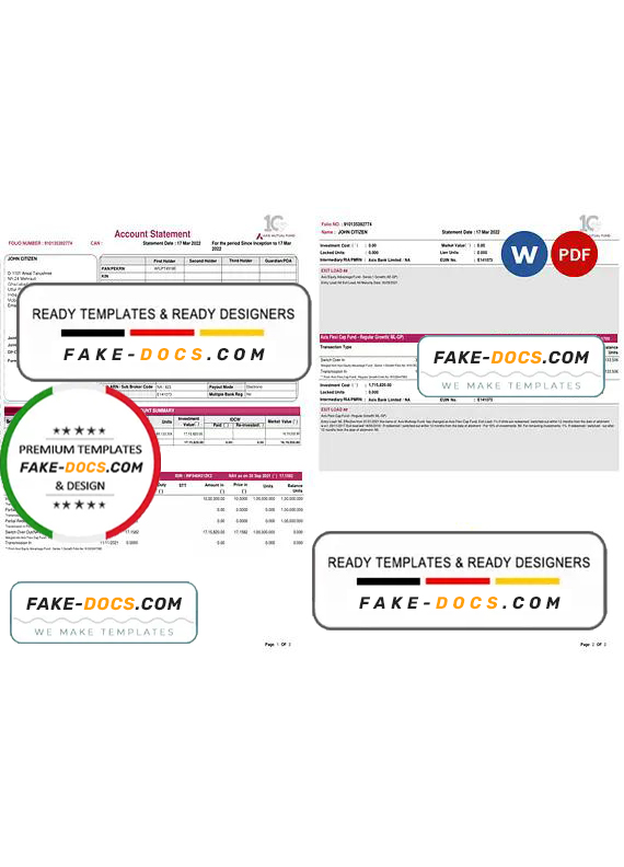 India Axis bank statement, Word and PDF template, 3 pages India Axis bank statement, Word and PDF template, 3 pages