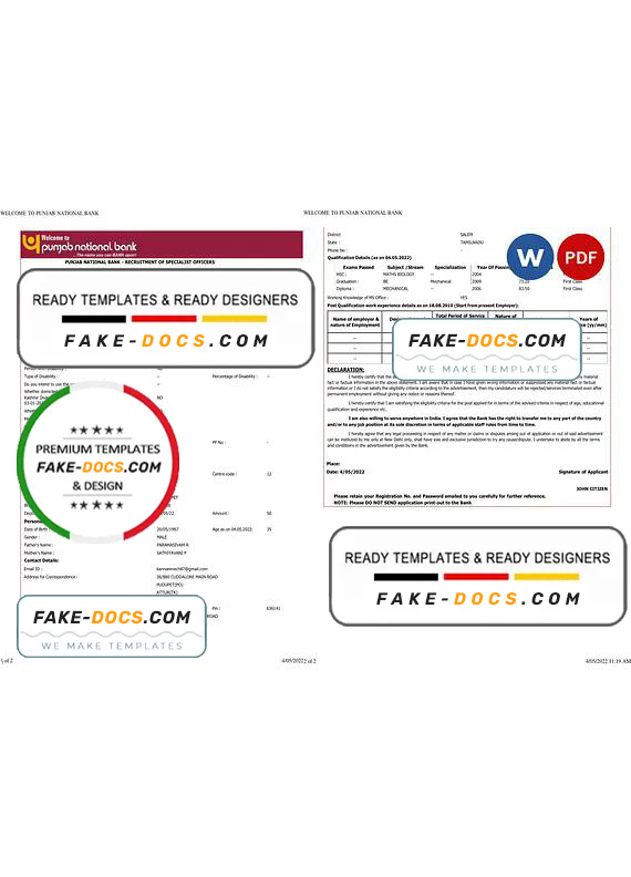 India Punjab National Bank statement Word and PDF template, 2 pages, version 2 India Punjab National Bank statement Word and PDF template, 2 pages, version 2