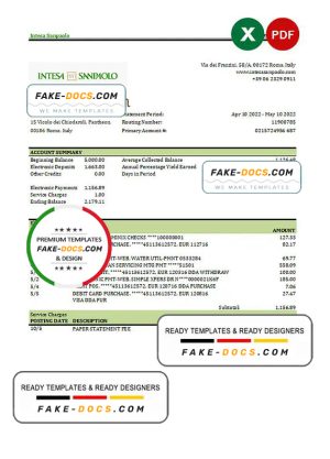 Italy Intesa Sanpaolo bank statement Excel and PDF template Italy Intesa Sanpaolo bank statement Excel and PDF template