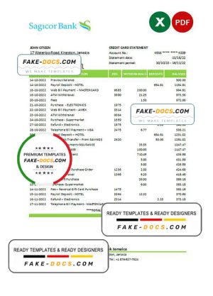 Jamaica Sagicor bank statement Excel and PDF template Jamaica Sagicor bank statement Excel and PDF template