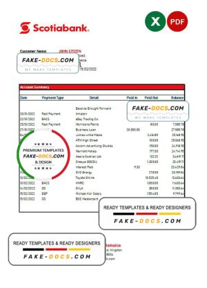 Jamaica Scotiabank bank statement Excel and PDF template Jamaica Scotiabank bank statement Excel and PDF template