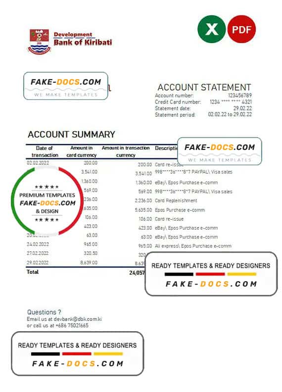 Kiribati Development Bank of Kiribati Excel and PDF template Kiribati Development Bank of Kiribati Excel and PDF template