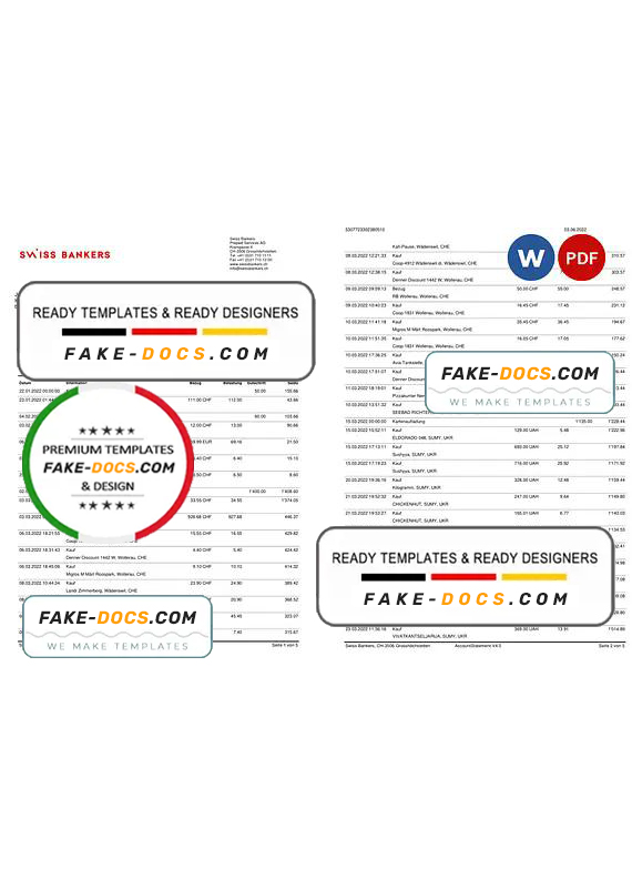 Germany Swiss Bank statement template in Word and PDF format in German language, 5 pages Germany Swiss Bank statement template in Word and PDF format in German language, 5 pages