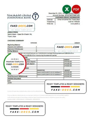 Libya Jumhouria bank statement Excel and PDF template Libya Jumhouria bank statement Excel and PDF template